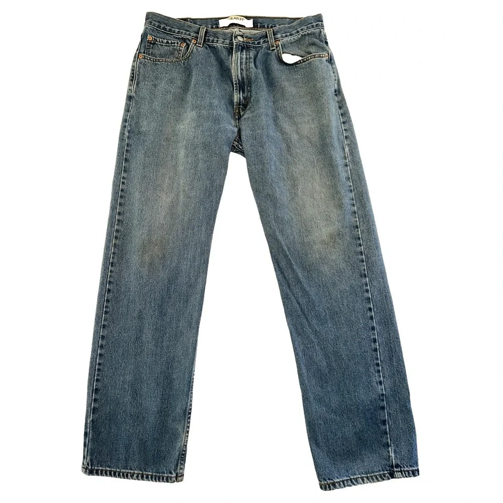 Levi's 505 Men's‎ Jeans W36 L34 Blue Denim Regular Fit Straight Leg Mid Rise Zip